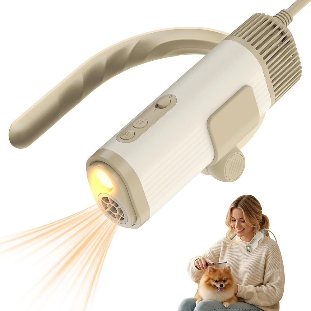 Hands-Free Dog Hair Dryer Neck-Hanging Pet Grooming Blower Beige